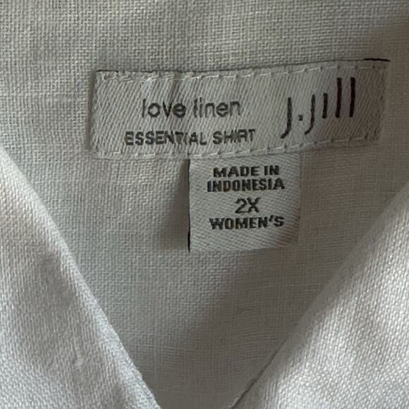 J JILL LOVE LINEN BUTTON FRONT TAB SLEEVE TUNIC BLOUSE WHITE 2x Cruise Vacation - Picture 3 of 9